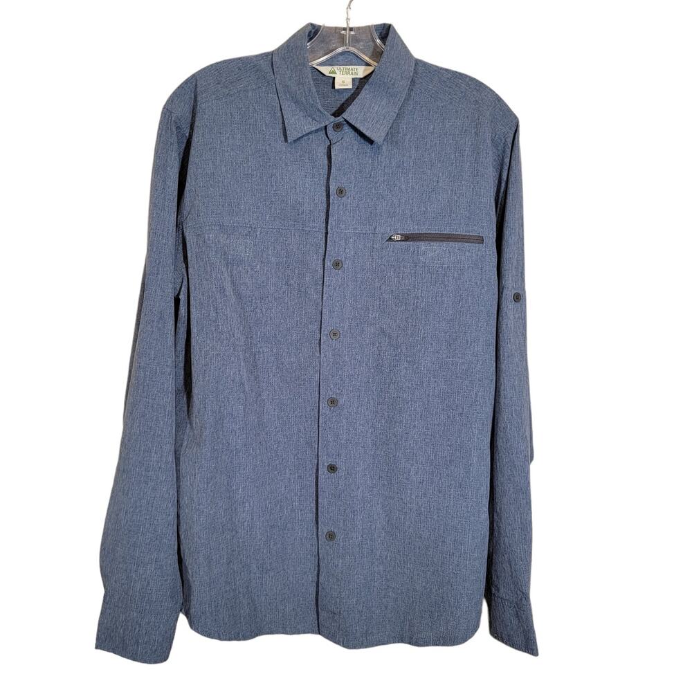 Ultimate Terrain Men's Button-Up Top Shirt Collared Blue Size Small Fishing